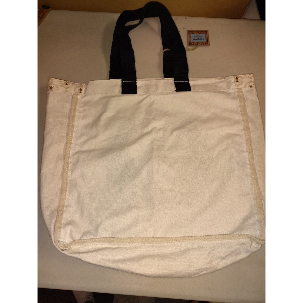 NWT Begonia Market Queen Bee Canvas Tote Bag Gold Metallic Honeycomb Reusable - Picture 9 of 12